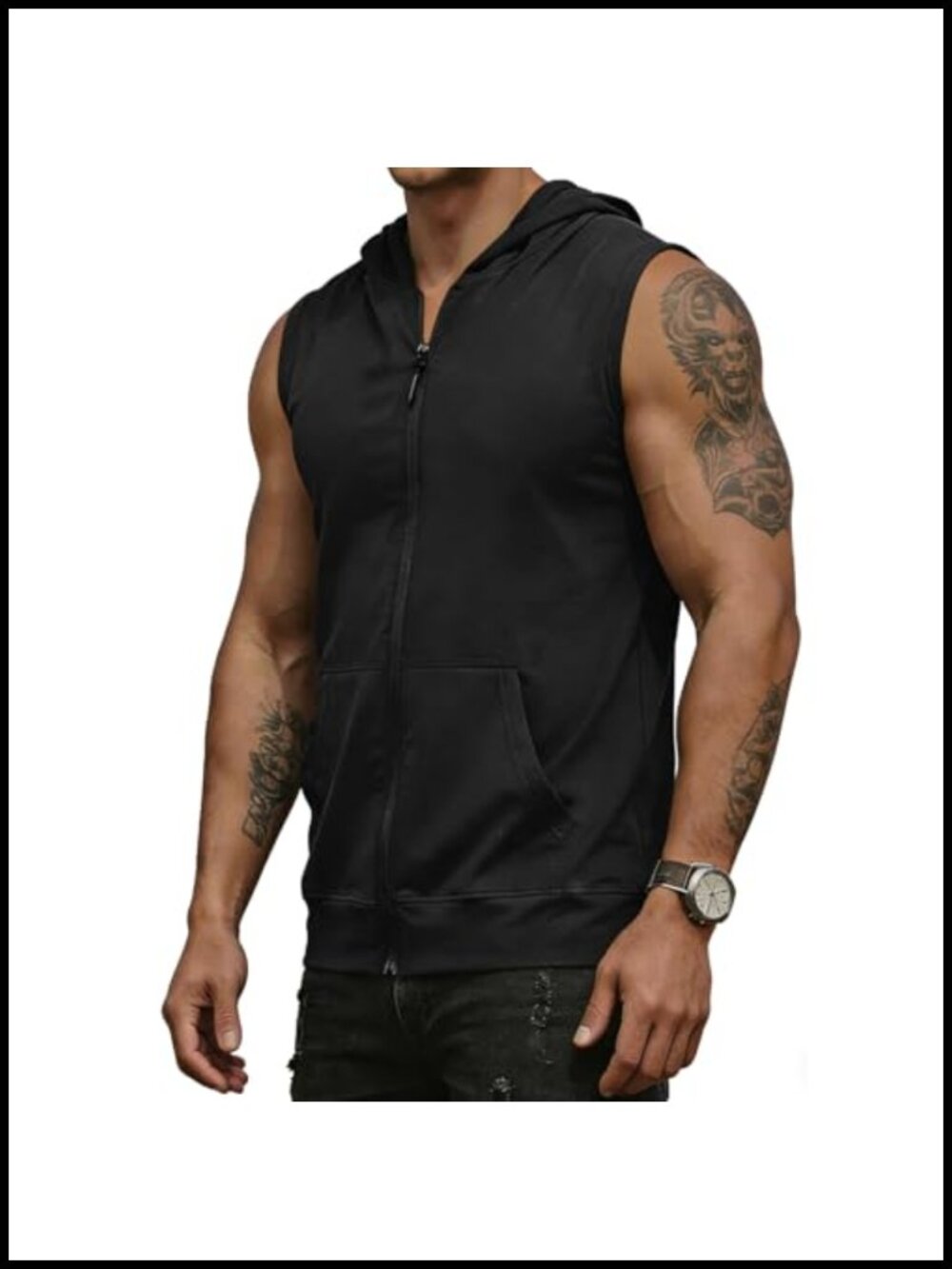 Men's Sleeveless Hoodie Zip Up Slim Fit Muscle Tank Top Gym Workout